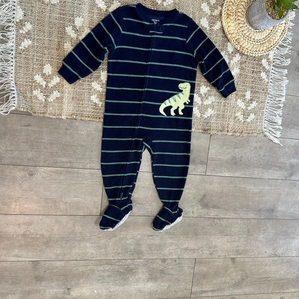 Carter's Striped Fleece Dinosaur Footie Pajamas Baby Toddler Boy 18 Month